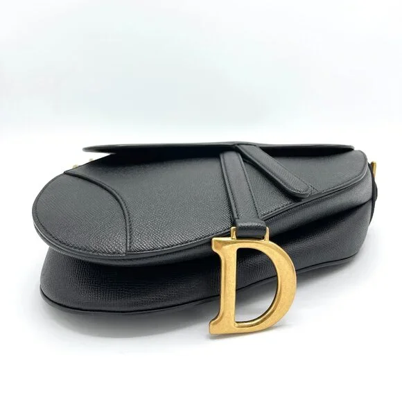 Dior Black Grained GHW Medium Saddle Bag w/ Strap - Picture 5 of 10